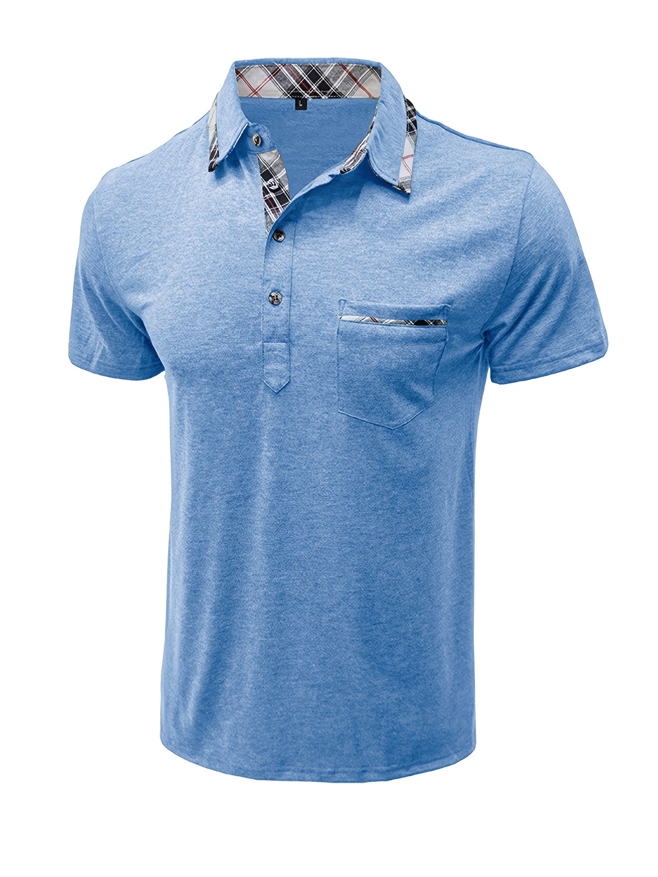 Men'S Plus Size Short Sleeve Polo Shirt with Plaid Collar and Button Details - Casual Summer Style, Regular Fit, Slight Stretch Fabric, Plus Size Shirts, PLUS SIZE