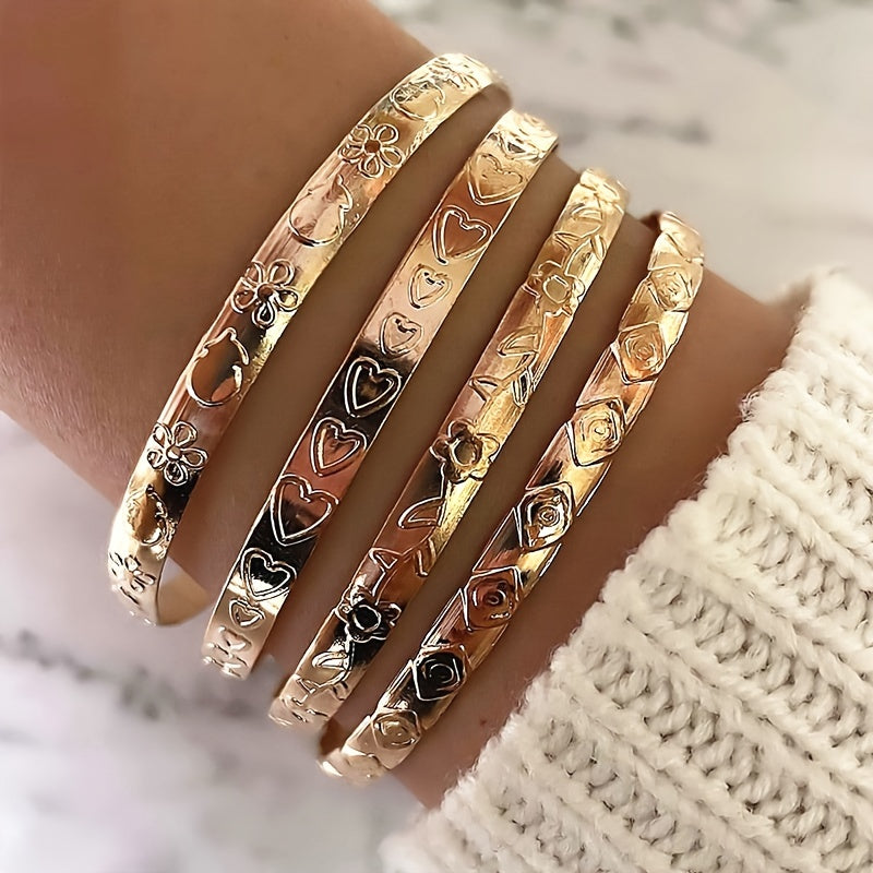 Timeless 4-Piece Bracelet Set with Gold-tone