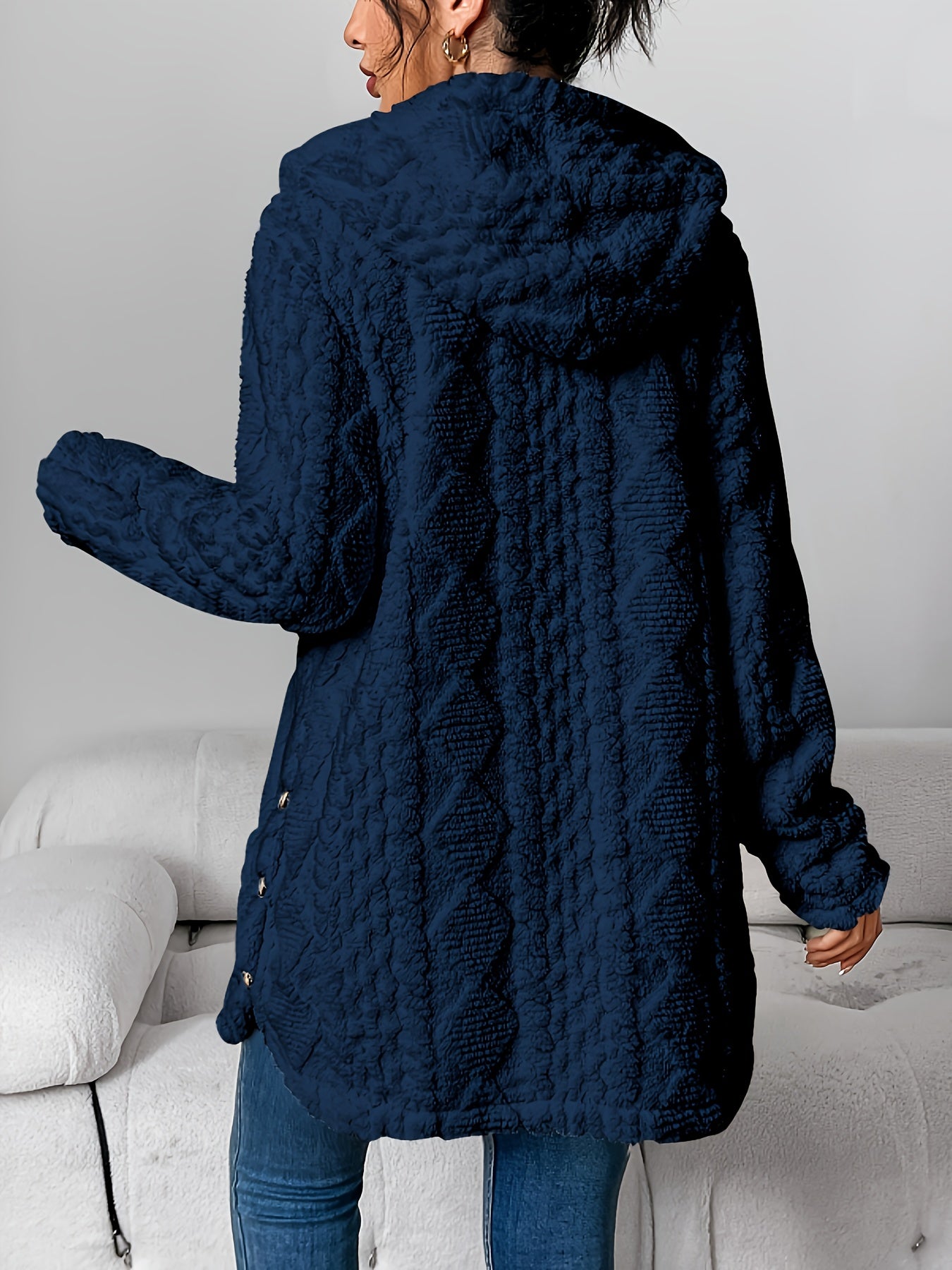 Autumn-Winter Warm Fashion Jacquard Plush Hooded Cardigan Coat