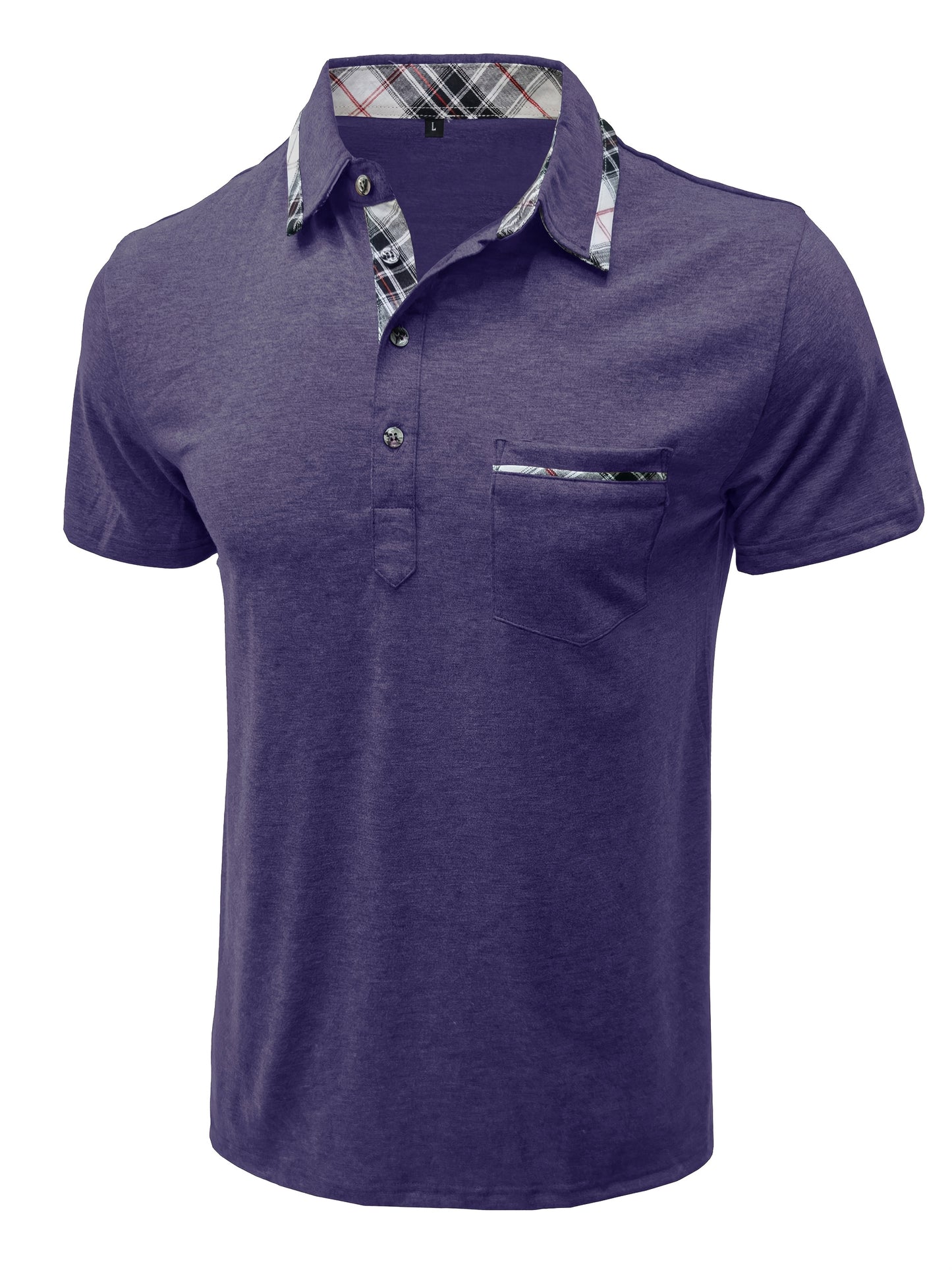Men'S Plus Size Short Sleeve Polo Shirt with Plaid Collar and Button Details - Casual Summer Style, Regular Fit, Slight Stretch Fabric, Plus Size Shirts, PLUS SIZE