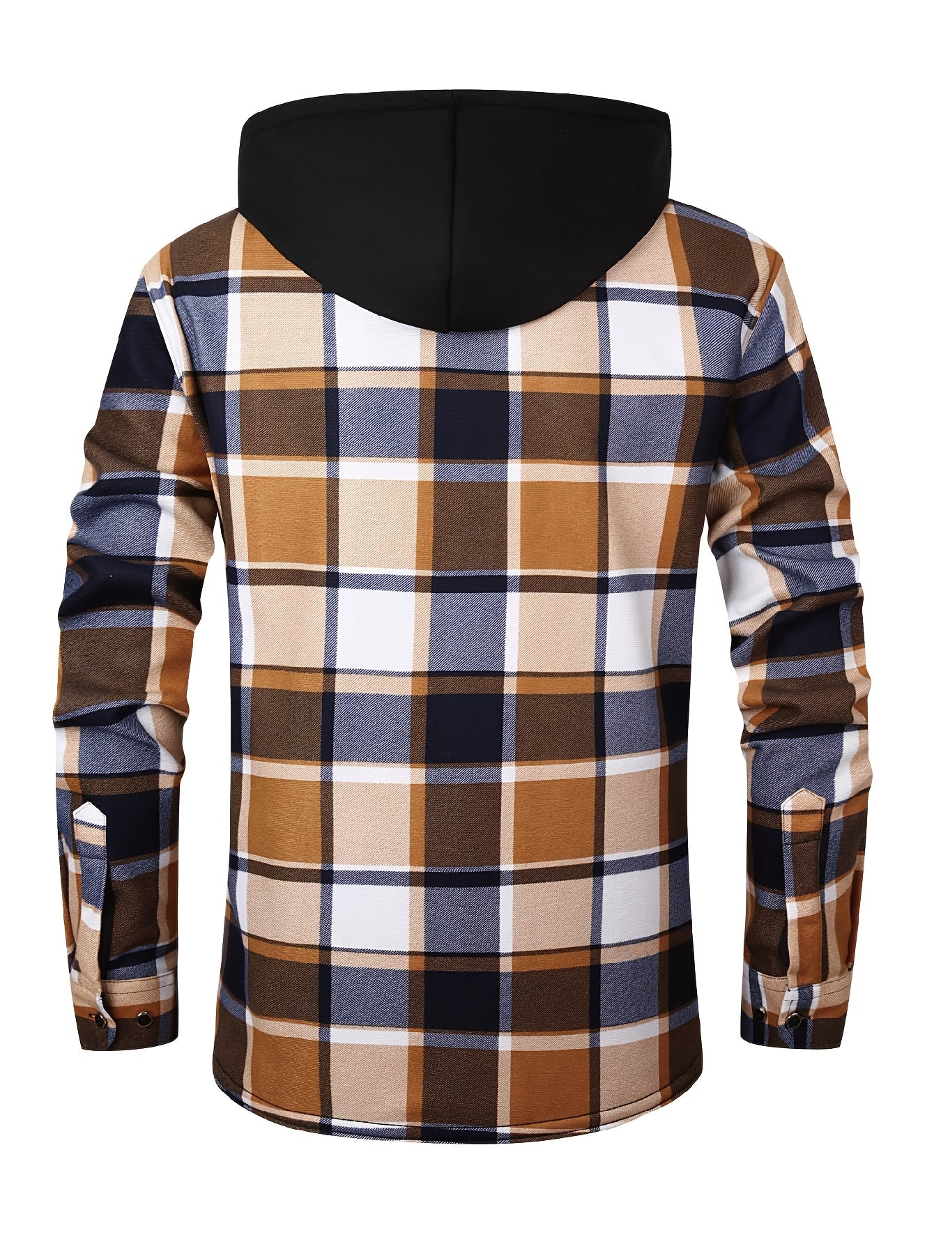 Men's Fleece-Lined Hoodie - Casual & Sporty, Plaid Pullover with Button Detail, Long Sleeve, Loose Fit for Fall/Winter