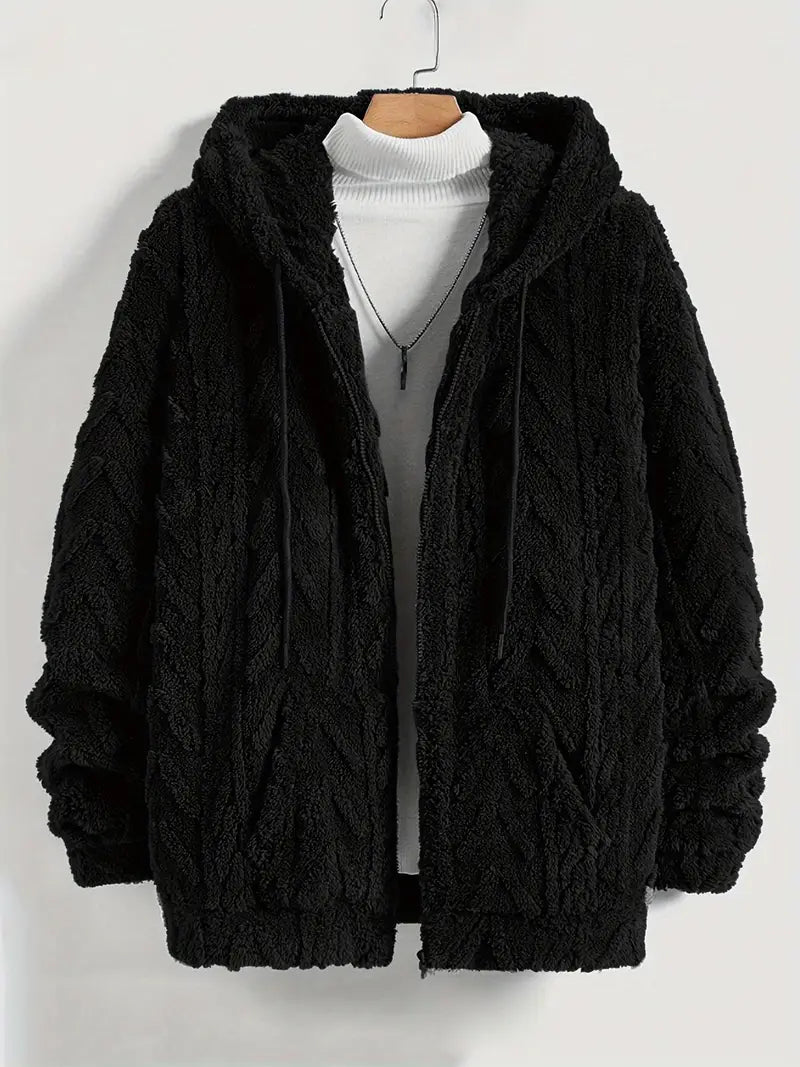 Fleece Polyester Knit Hooded Zip Long Sleeve Jacket