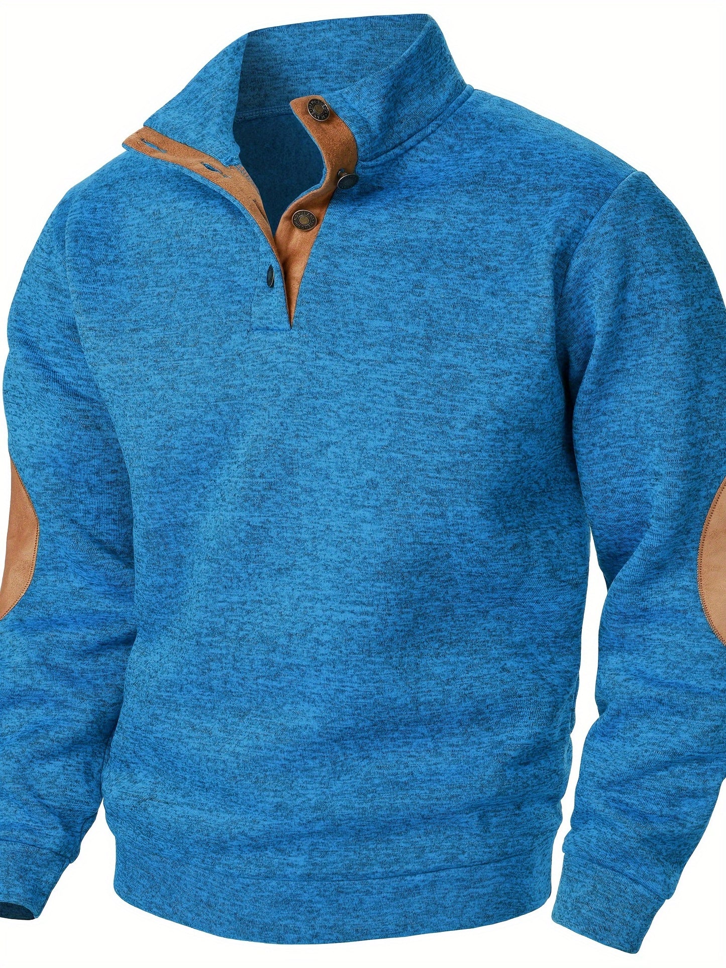 Men's Stand Collar Long Sleeve Casual Hoodie Top - Autumn Winter Warm Pullover with Button Detail, Solid Color Regular Fit for Casual Attire