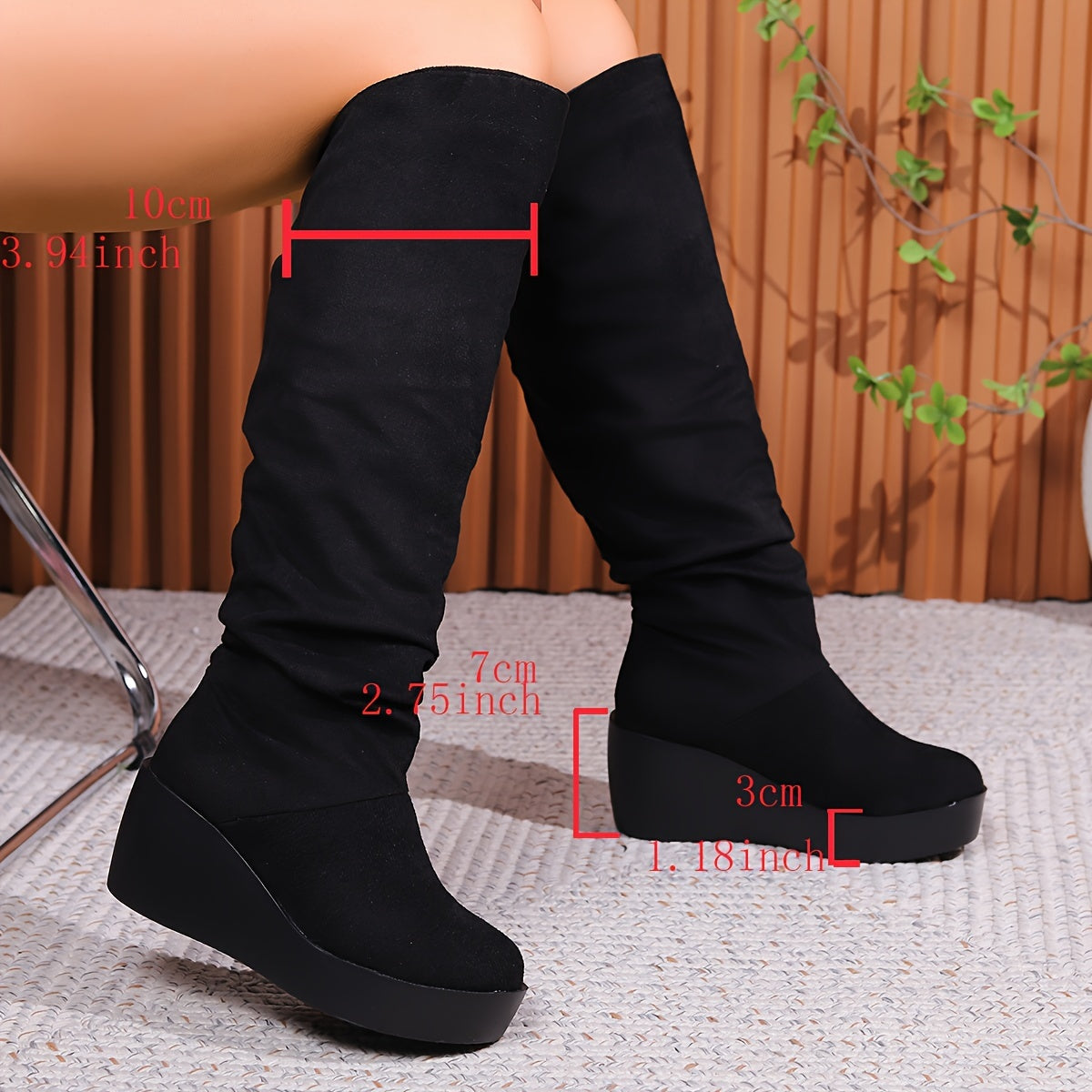 Timeless Black Faux Suede Knee-High Boots with Wedge