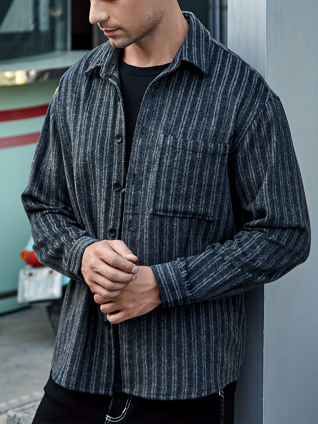 Various Pattern Men's Casual Long Sleeve Lapel Shirt, Men's Thick Outwear For Fall Winter