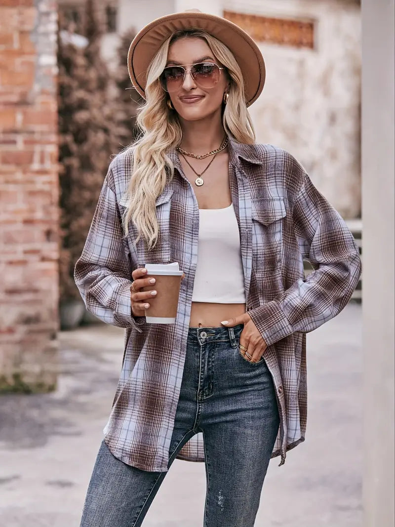 Plaid Polyester Blouse