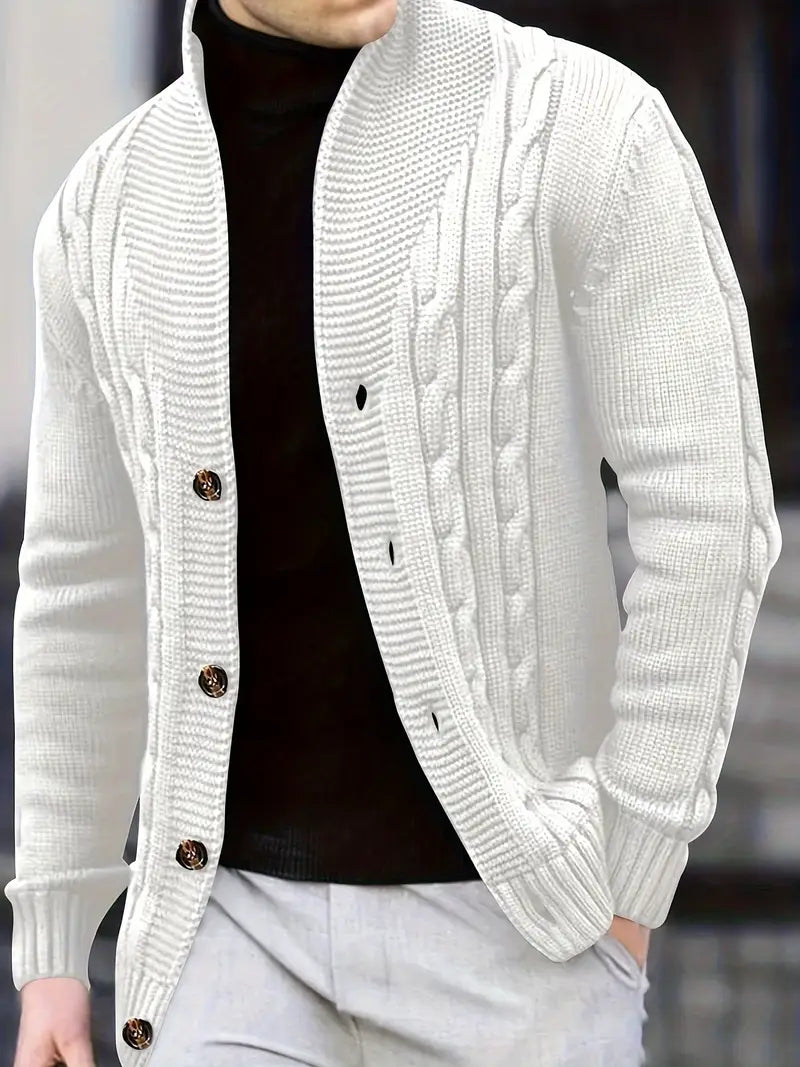 Polyester Knit Button-Up Long Sleeve Cardigan