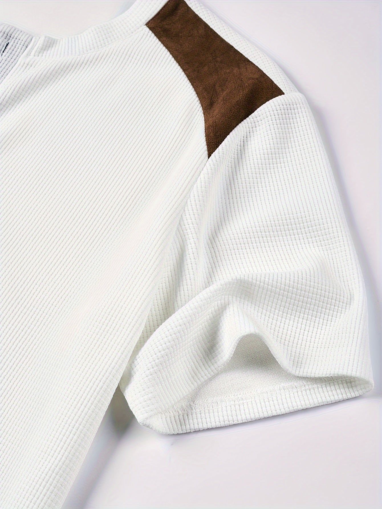 Men'S Waffle Texture Two-Tone Henley Shirt - Casual Summer Short Sleeve, Round Neck, Non-Stretch Fabric