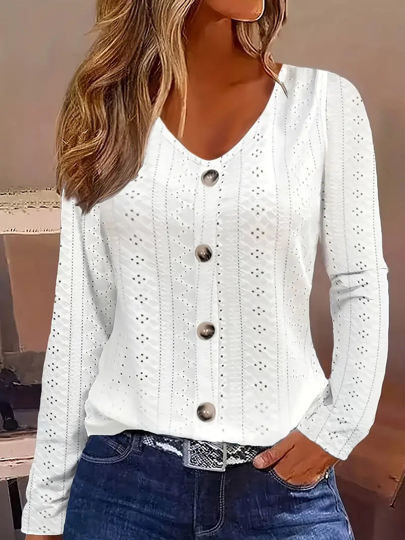 Solid Knit Sweater Eyelet Solid Blouse