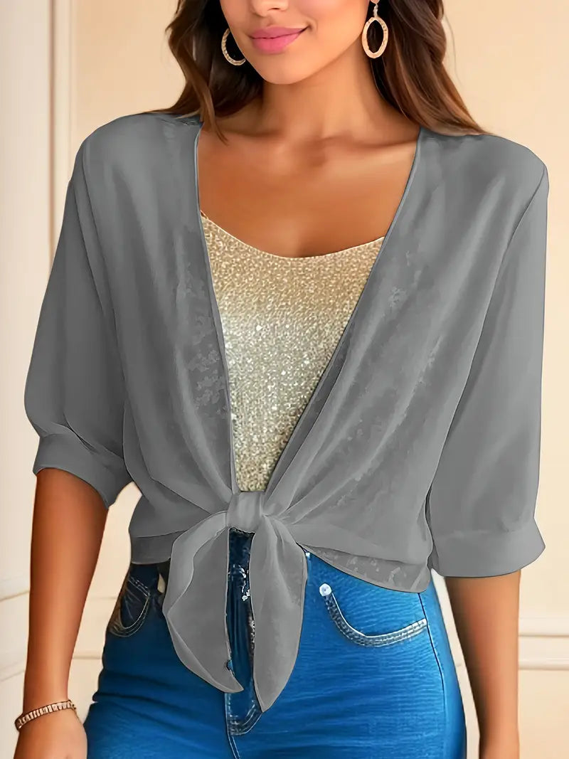 Solid Polyester Blouse Solid Color Tie