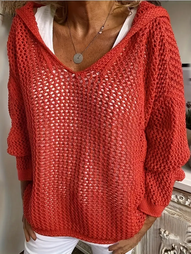 Long Hooded V-Neck Sweater