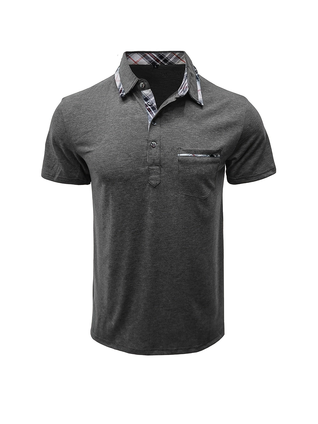 Men'S Plus Size Short Sleeve Polo Shirt with Plaid Collar and Button Details - Casual Summer Style, Regular Fit, Slight Stretch Fabric, Plus Size Shirts, PLUS SIZE