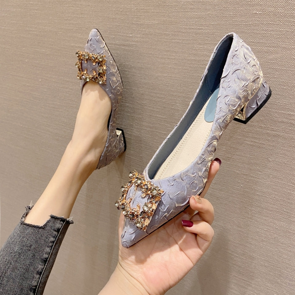 Elegant Sage Sequin Heels with Slip-On