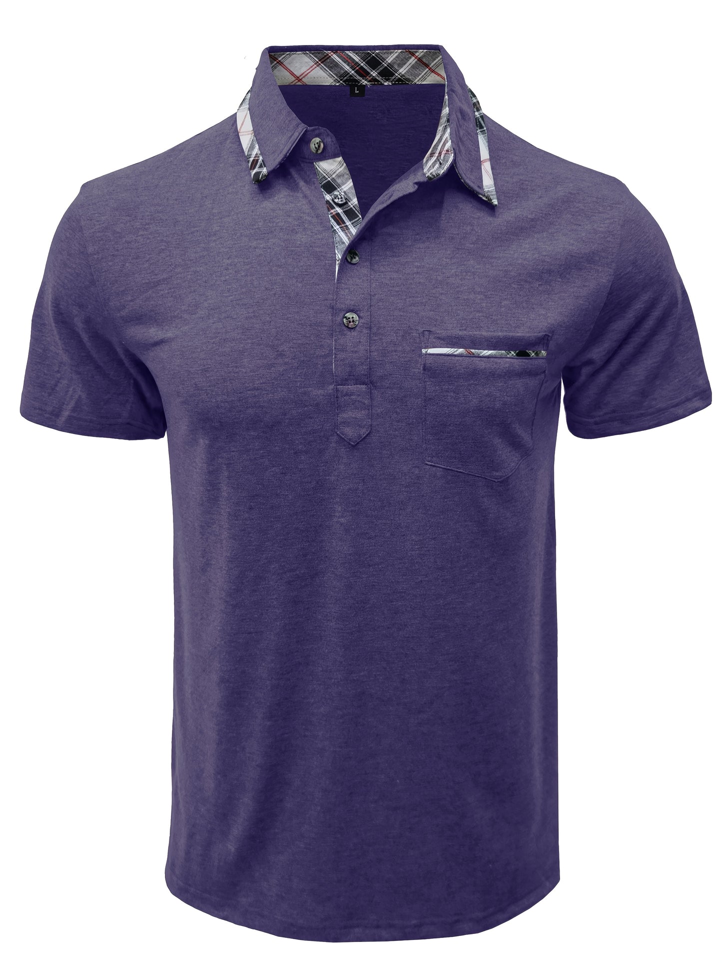 Men'S Plus Size Short Sleeve Polo Shirt with Plaid Collar and Button Details - Casual Summer Style, Regular Fit, Slight Stretch Fabric, Plus Size Shirts, PLUS SIZE