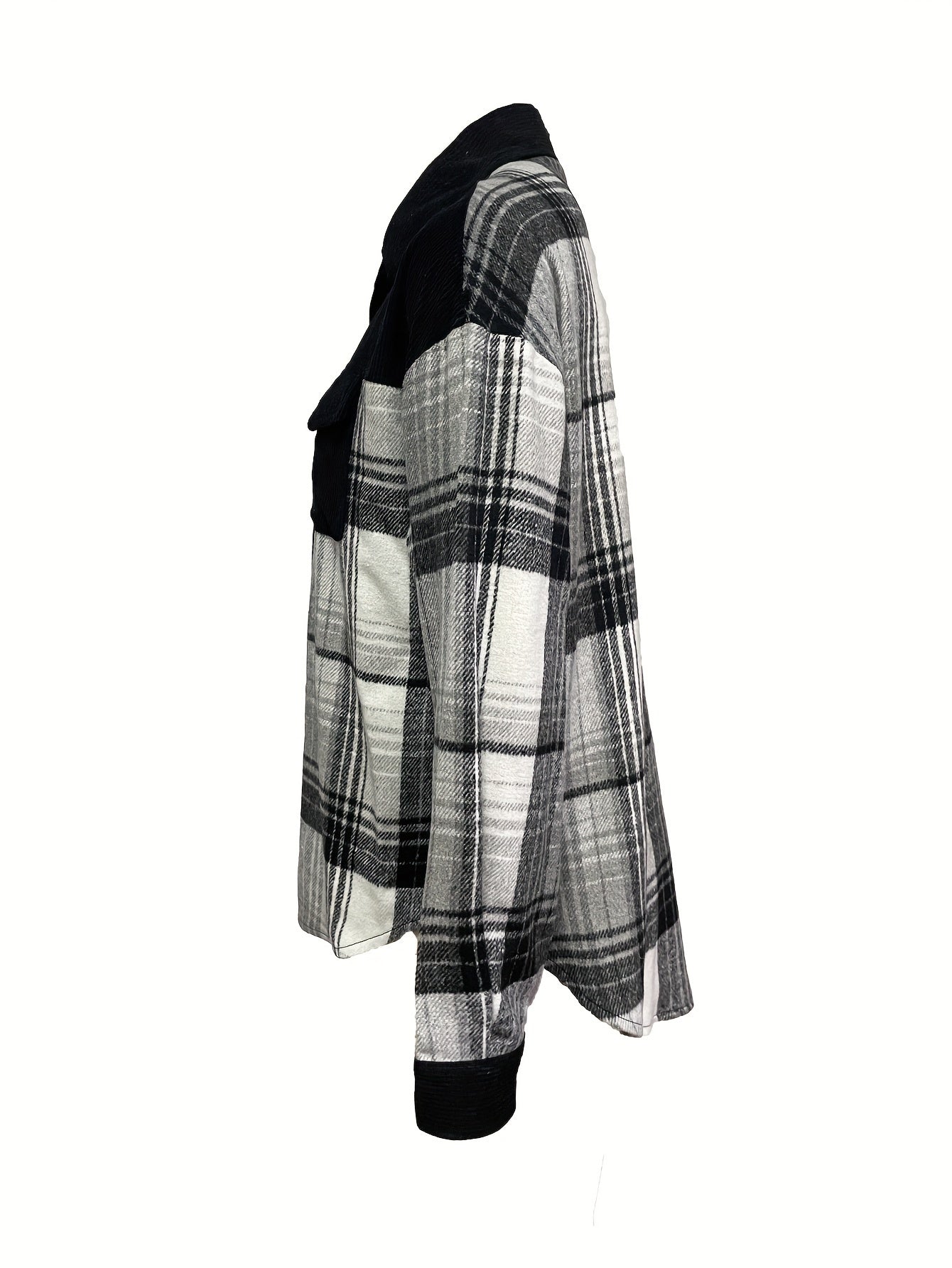 Plaid Print Drop Shoulder Jacket, Casual Lapel Neck Long Sleeve Button Front Jacket For Fall & Spring, Women's Clothing