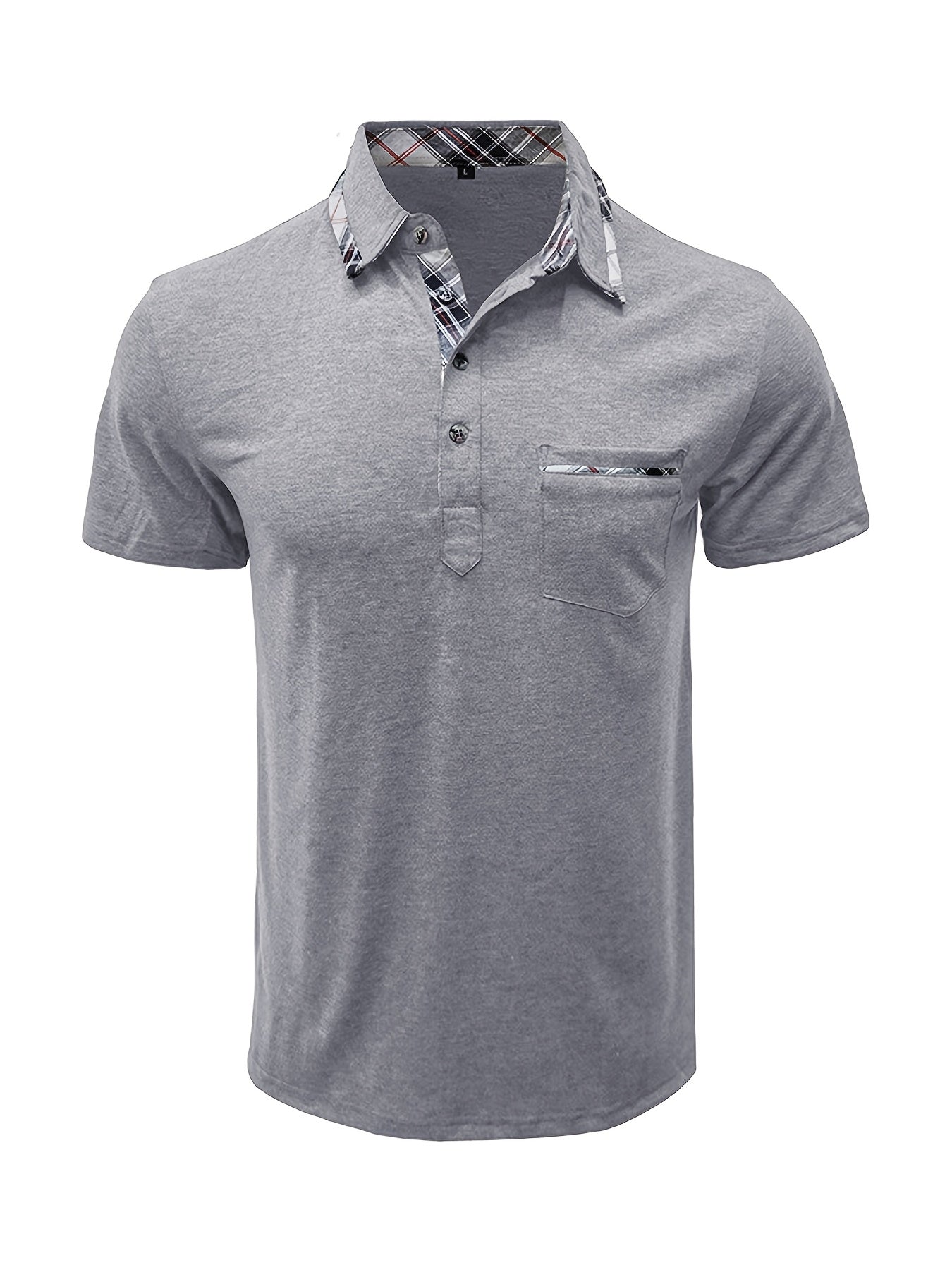 Men'S Plus Size Short Sleeve Polo Shirt with Plaid Collar and Button Details - Casual Summer Style, Regular Fit, Slight Stretch Fabric, Plus Size Shirts, PLUS SIZE