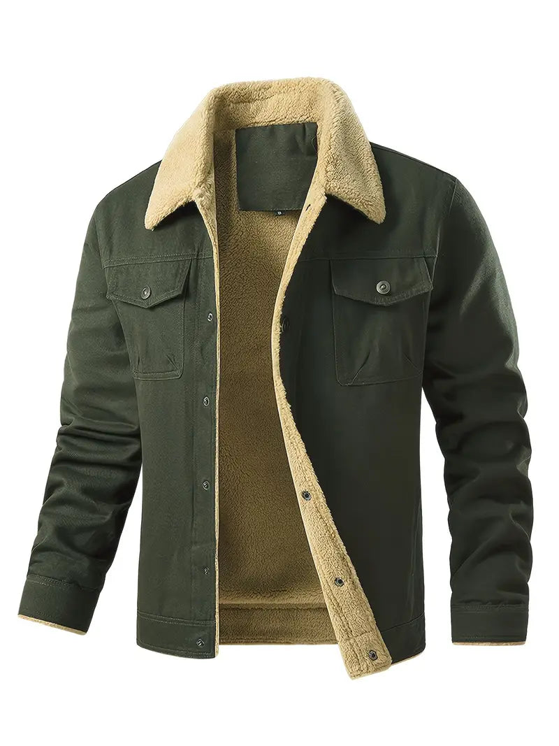 Fleece Polyester Cotton Button-Up Jacket