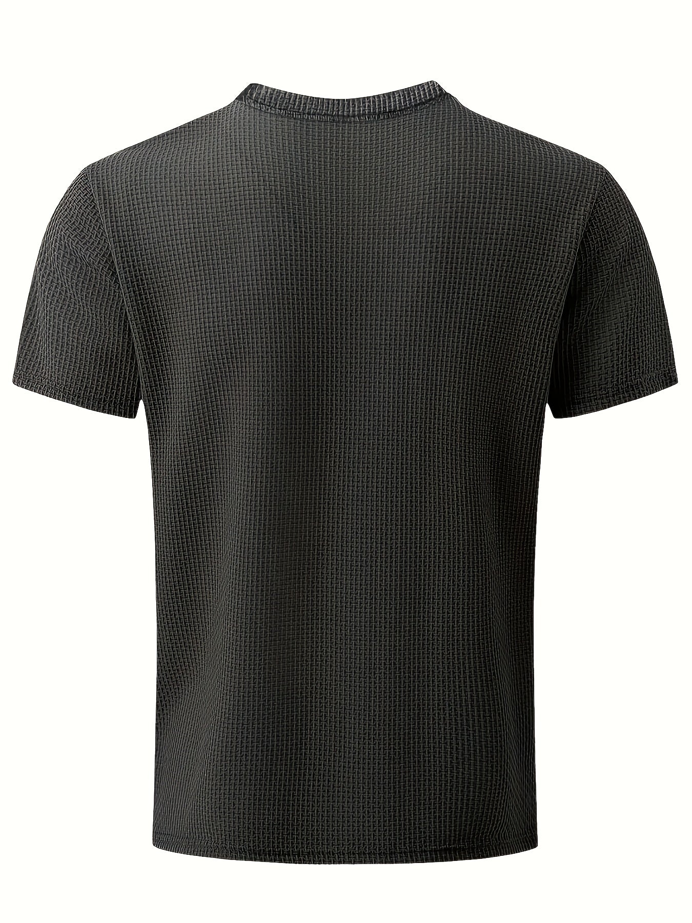 Men's Solid Color Waffle Knit T-Shirt - Breathable Stretch Fabric, Moisture-Wicking Round Neck Short Sleeve Tee for Summer Outdoor Sports & Casual Wear