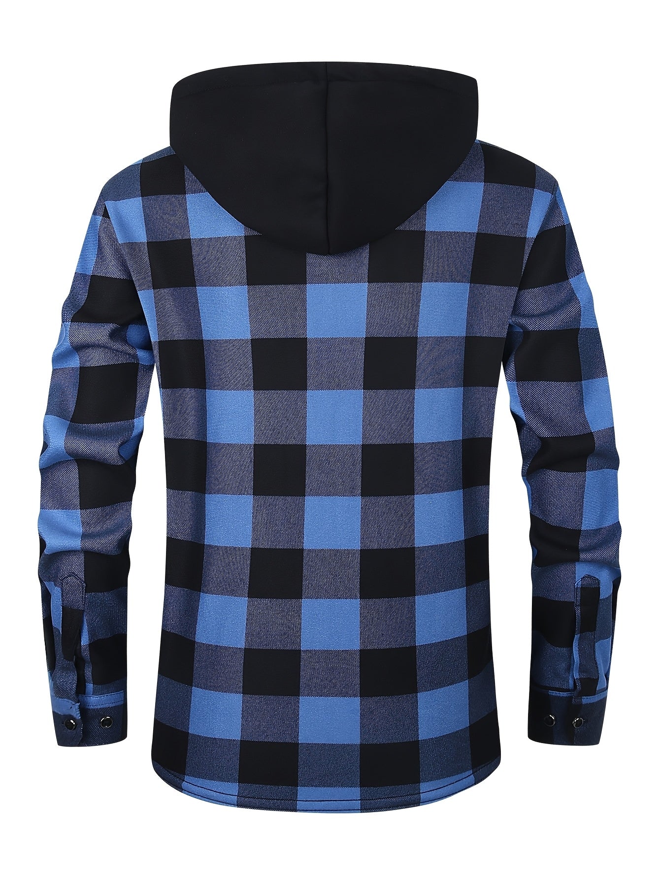 Men's Fleece-Lined Hoodie - Casual & Sporty, Plaid Pullover with Button Detail, Long Sleeve, Loose Fit for Fall/Winter