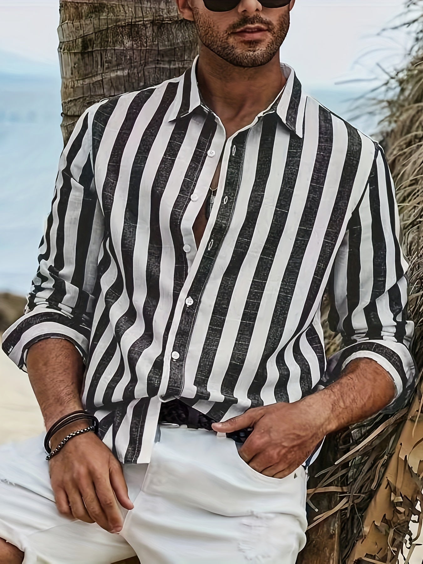Men's Stylish Striped Button-Up Shirt - Casual Polyester, Long Sleeve with Lapel Collar, Machine Washable & Dry Cleanable, Perfect for Spring/Fall, Fall Clothing|Casual Style Shirt|Nontransparent Material