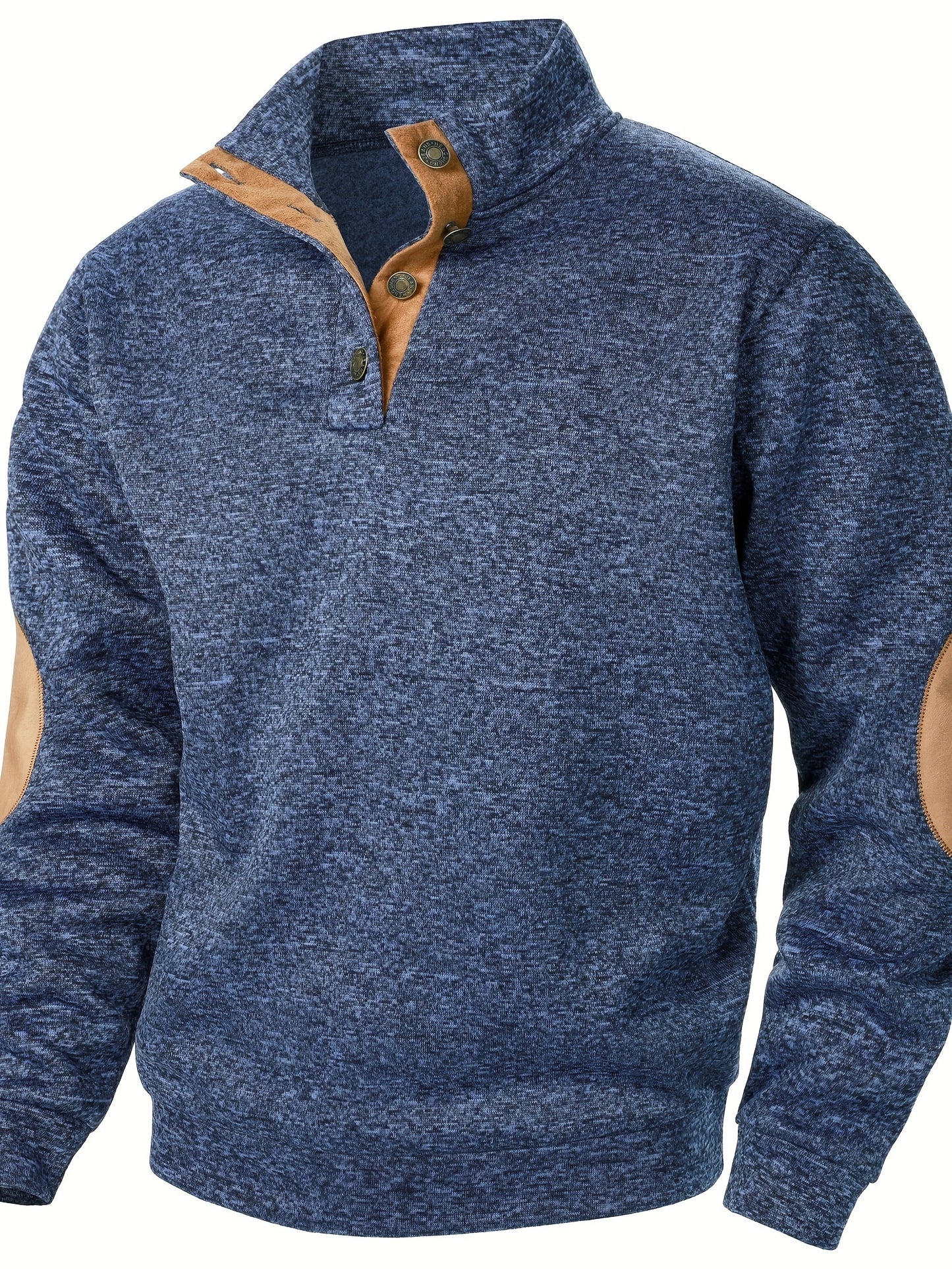 Men's Stand Collar Long Sleeve Casual Hoodie Top - Autumn Winter Warm Pullover with Button Detail, Solid Color Regular Fit for Casual Attire