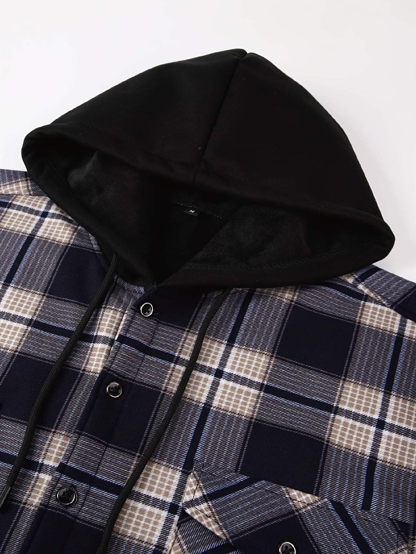 Men's Fleece-Lined Hoodie - Casual & Sporty, Plaid Pullover with Button Detail, Long Sleeve, Loose Fit for Fall/Winter