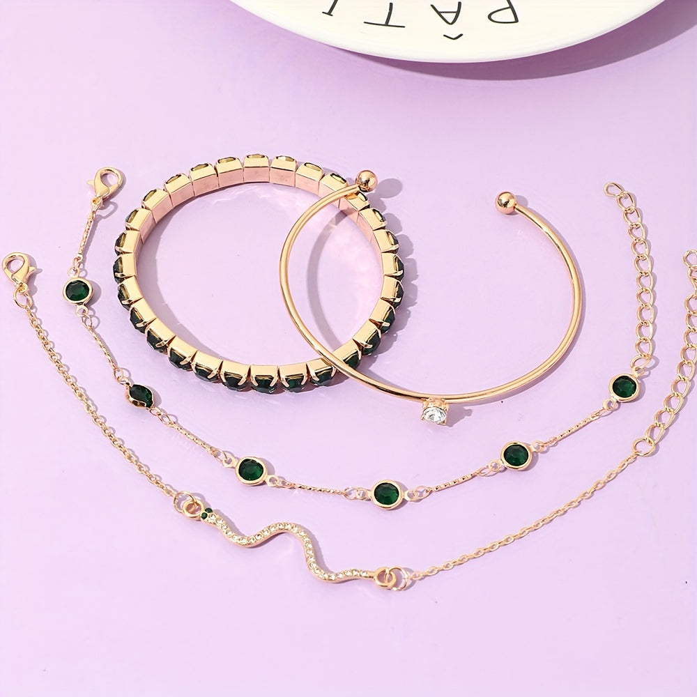 Vintage 4-Piece Necklace & Bracelet Set with Sparkling stones