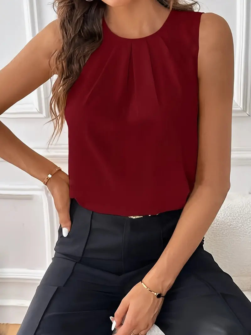Solid Polyester Blouse Solid Color Crew