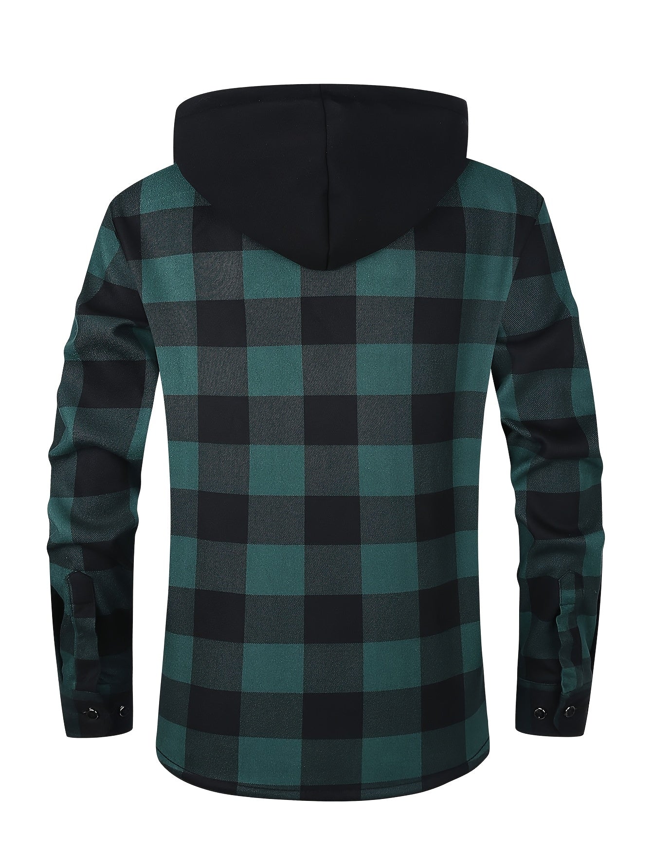 Men's Fleece-Lined Hoodie - Casual & Sporty, Plaid Pullover with Button Detail, Long Sleeve, Loose Fit for Fall/Winter