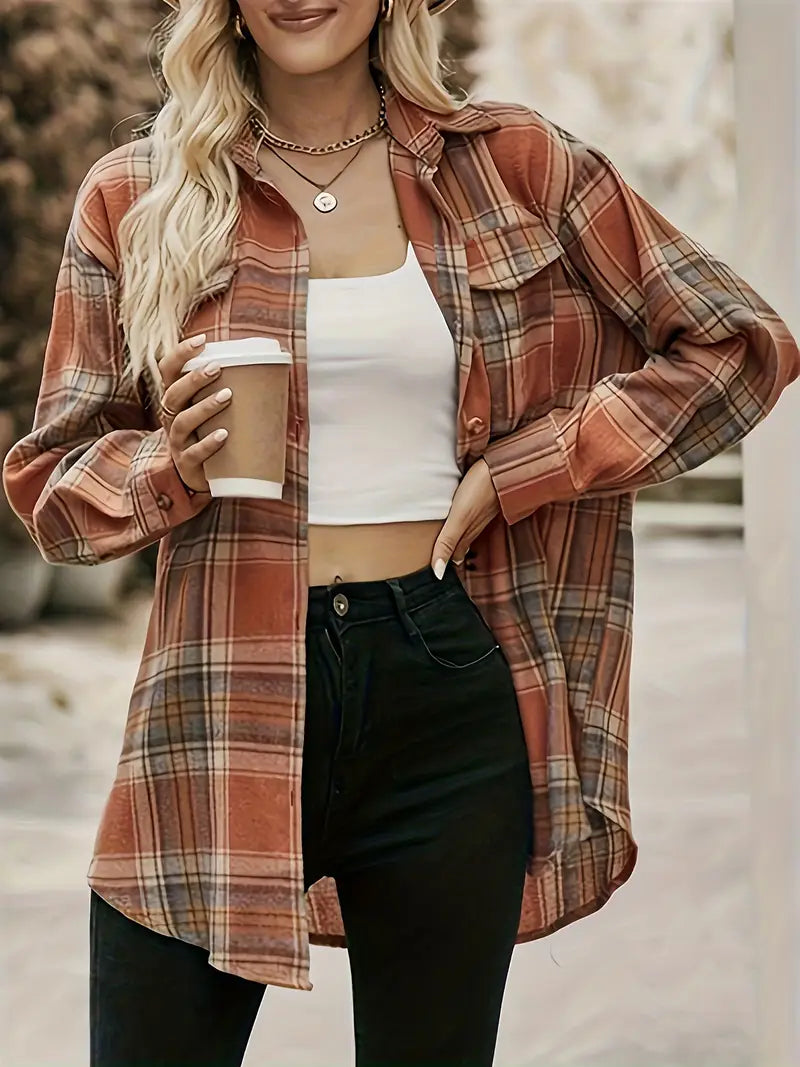 Plaid Polyester Blouse