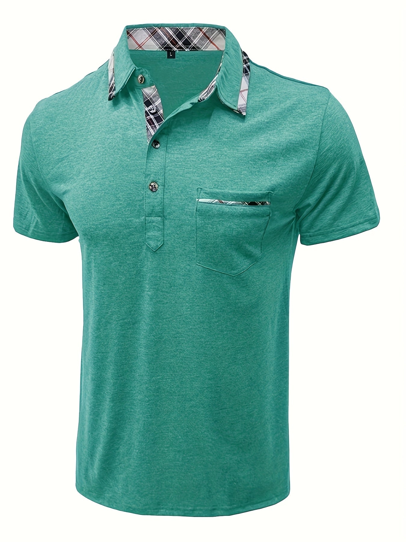 Men'S Plus Size Short Sleeve Polo Shirt with Plaid Collar and Button Details - Casual Summer Style, Regular Fit, Slight Stretch Fabric, Plus Size Shirts, PLUS SIZE
