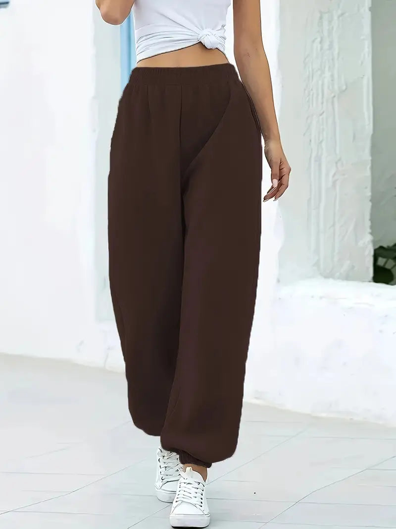Solid Polyester Pants High