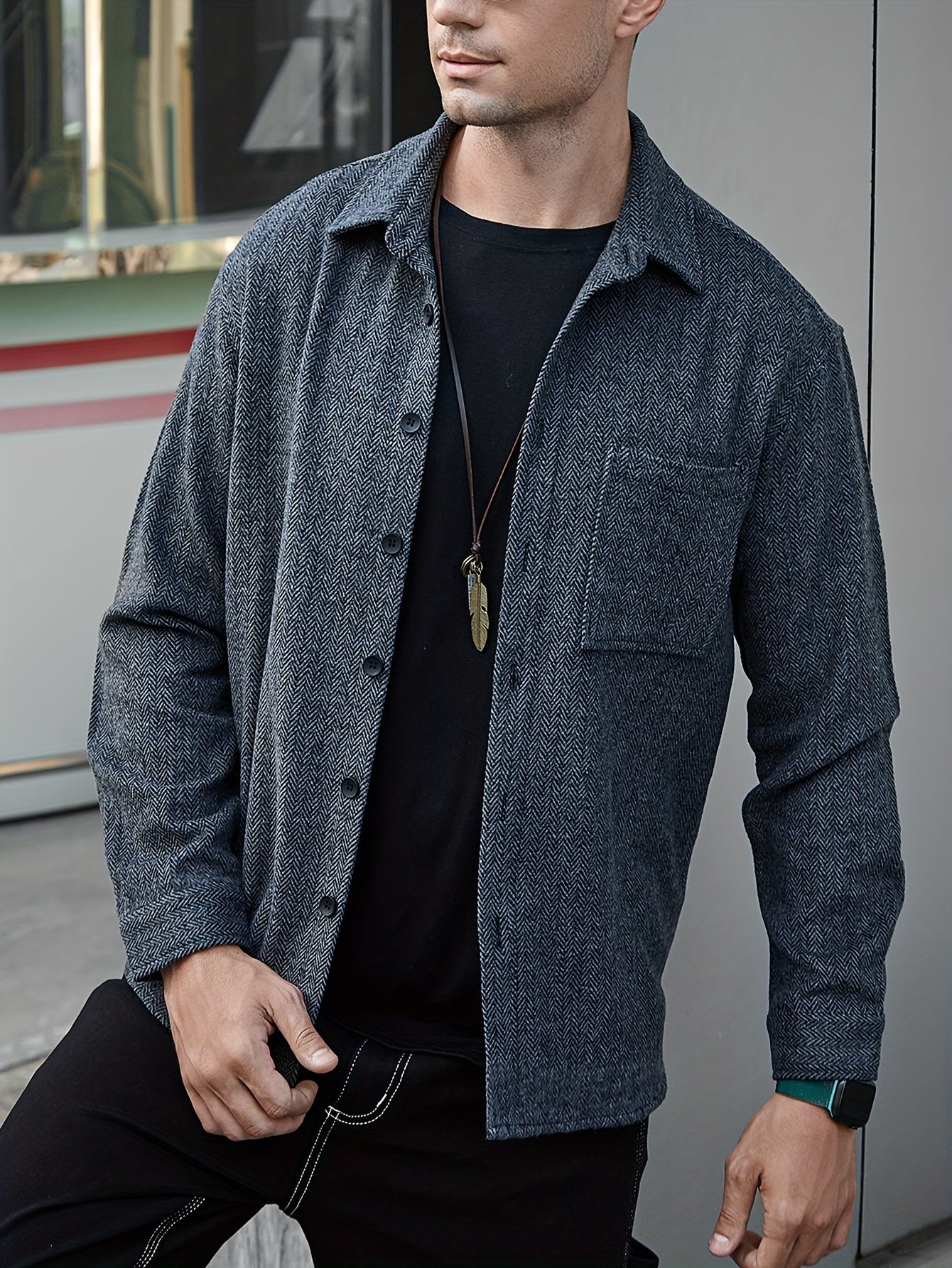 Various Pattern Men's Casual Long Sleeve Lapel Shirt, Men's Thick Outwear For Fall Winter