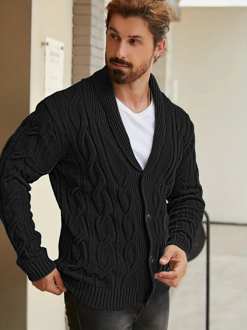 Polyester Knit Button-Up Long Sleeve Sweater