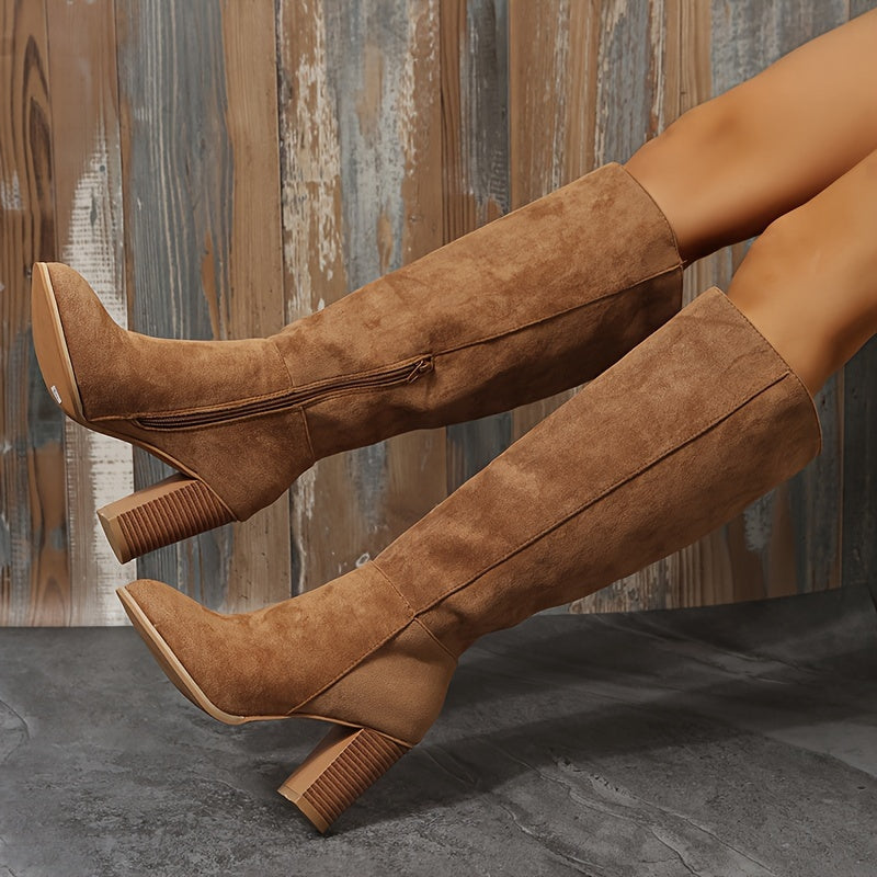 Timeless Red Faux Suede Block Heel Boots with Block Heel