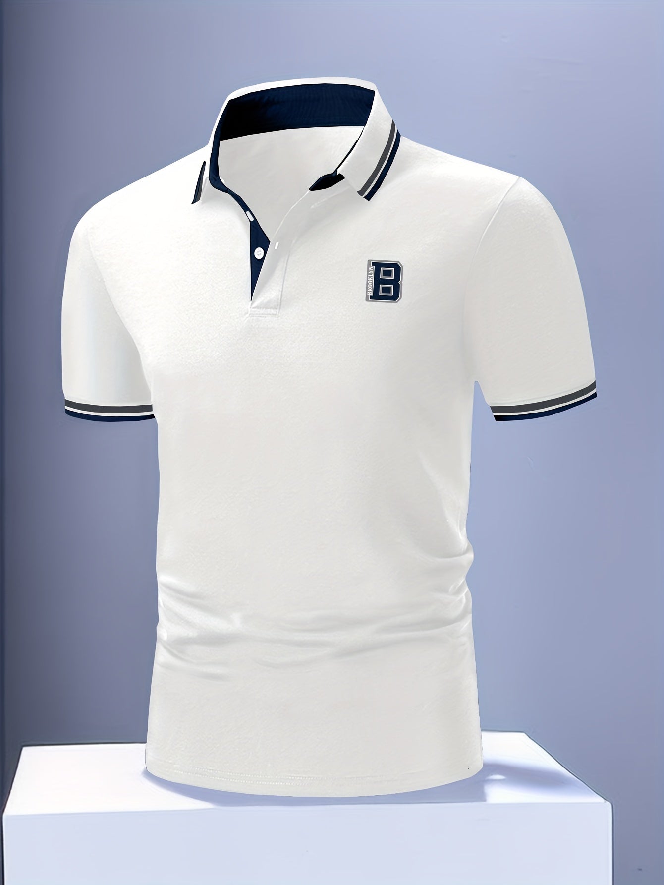 Men's Trendy Simple Letter Print Color Block Short Sleeve Button Up Lapel Shirt For Summer Daily, Golf Shirt