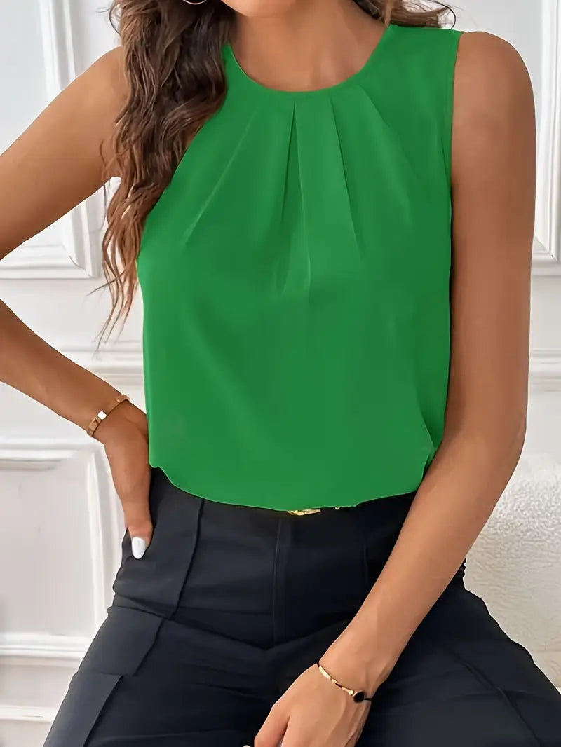 Solid Polyester Blouse Solid Color Crew