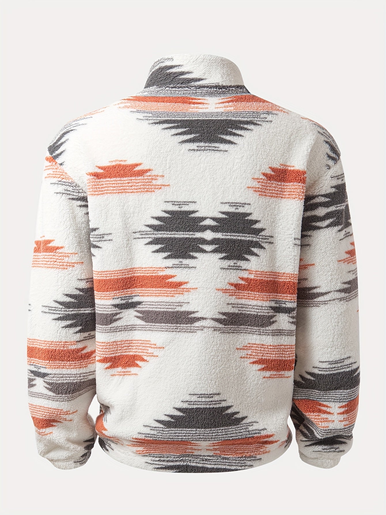 Men's Loose Polar Fleece Folk Style Print Sweatshirt With Kangaroo Pocket, Casual Breathable Half Zipper Stand Collar Long Sleeve Top For Outdoor