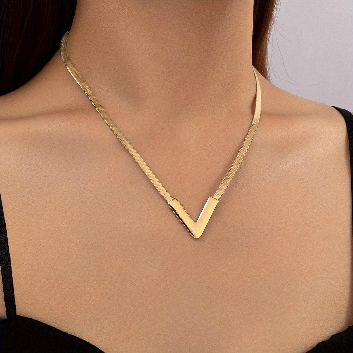 Modern Necklace with Gold-tone