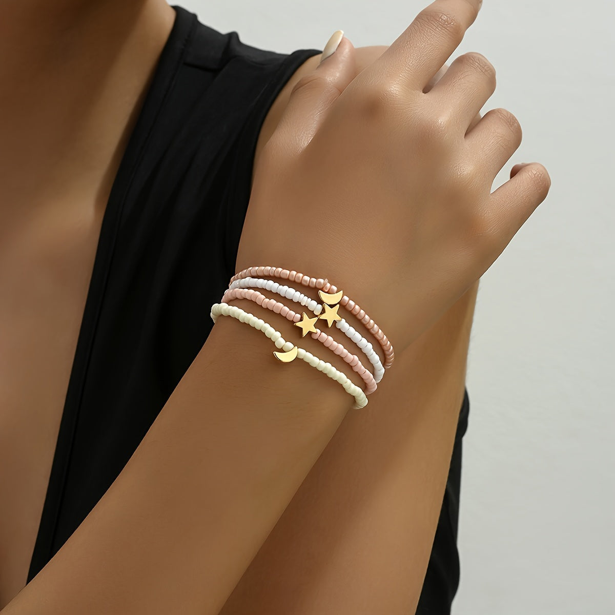 Boho 4-Piece Necklace & Bracelet Set with Polished finish