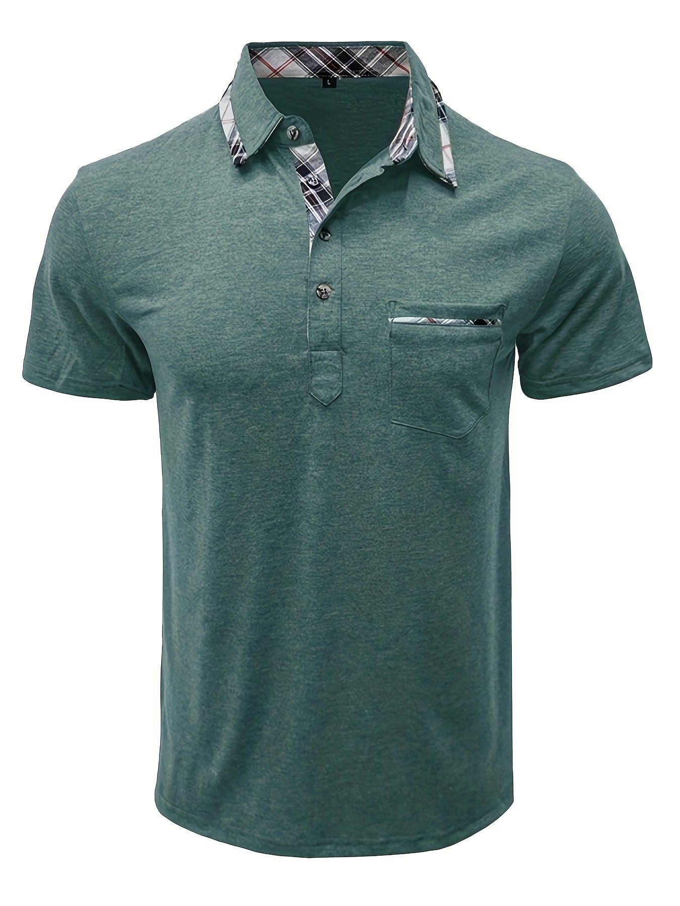 Men'S Plus Size Short Sleeve Polo Shirt with Plaid Collar and Button Details - Casual Summer Style, Regular Fit, Slight Stretch Fabric, Plus Size Shirts, PLUS SIZE