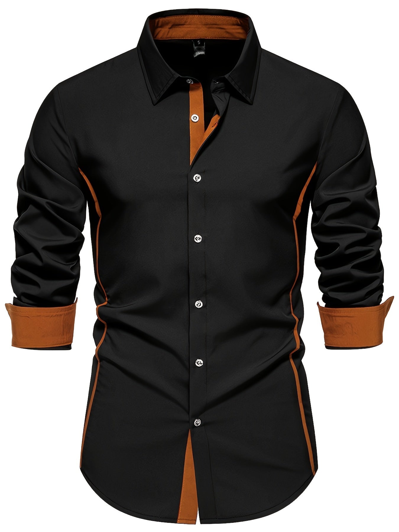 Casual Color Block Men's Long Sleeve Button Up Shirt, Men's Spring And Autumn Mature Blouse