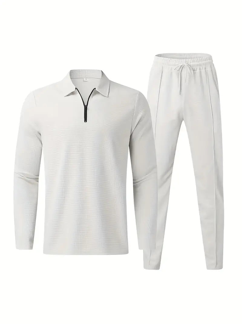 Polyester Knit Zip Long Sleeve 2-Piece Shirt