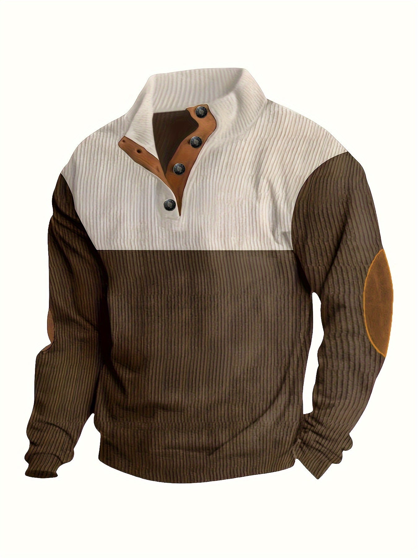 Retro Color Block Knitted Ribbed Sweater, Men's Casual Warm Mid Stretch Stand Collar Pullover Sweater For Men Fall Winter, Old Money Style