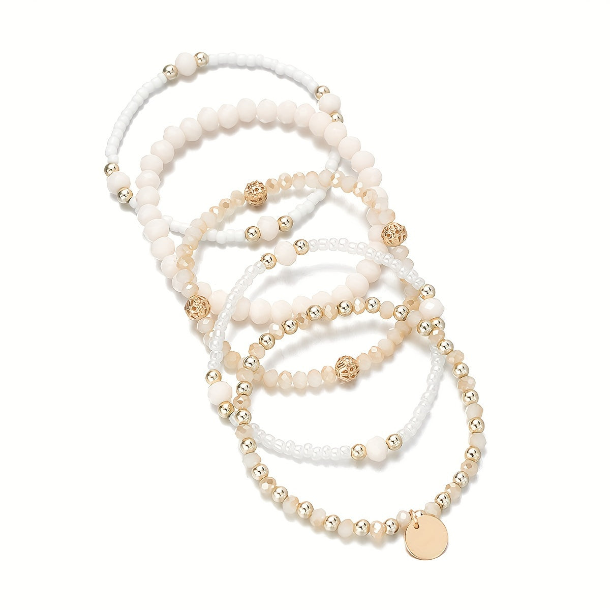 Boho 5-Piece Bracelet Set with Pearl-inspired
