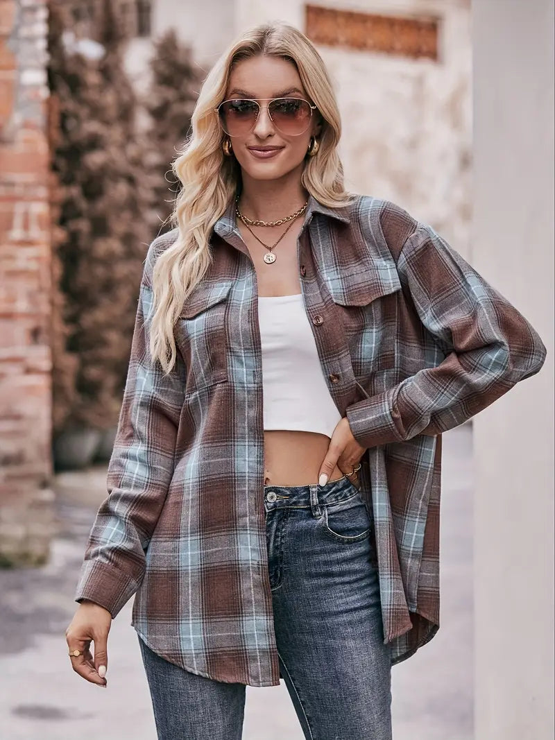 Plaid Polyester Blouse