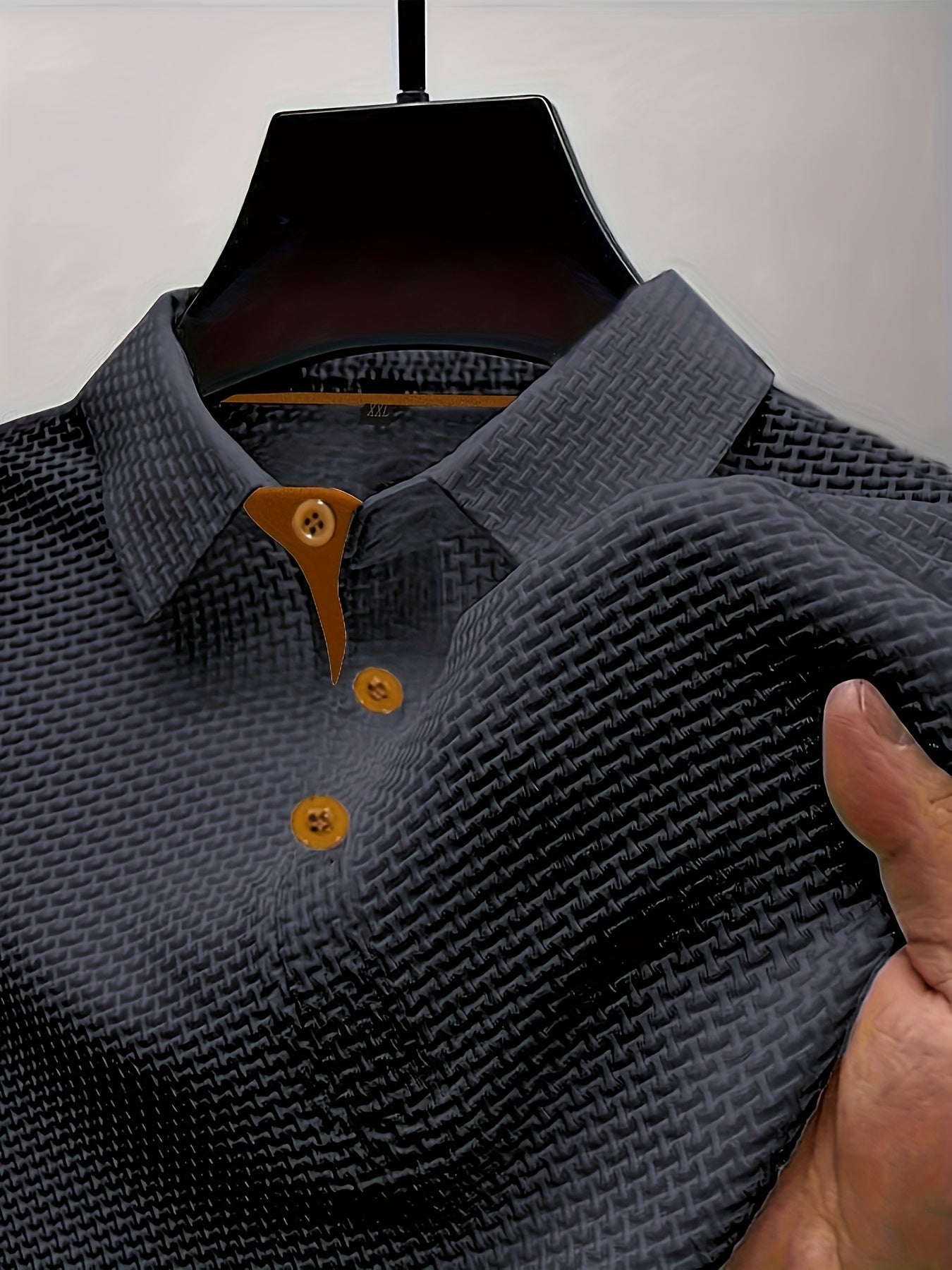 Men's Summer Ice Silky Fiber Short-Sleeve T-Shirt - Breathable Striped Casual Top with Classic Lapel Collar & Button Detail, Regular Fit for Casual Attire, Subtle Texture Shirt
