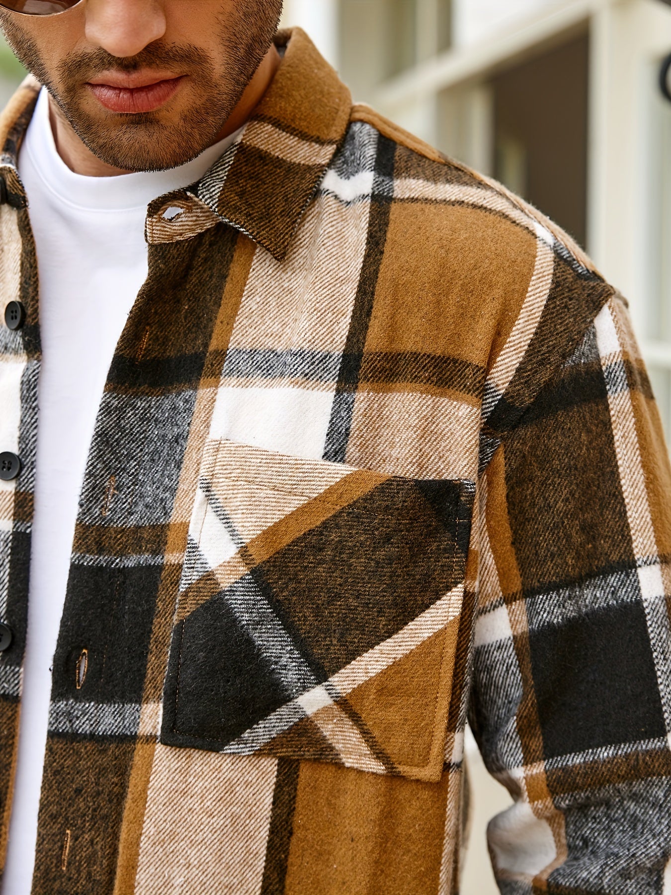 Men's Casual Flannel Shirt Coat - Solid Color Lapel Button-Up with Chest Pocket, Machine Washable Non-Stretch Fabric, Regular Fit Autumn Winter Outerwear, Autumn Apparel, Flannel, Long Sleeve Button Casual Shirt