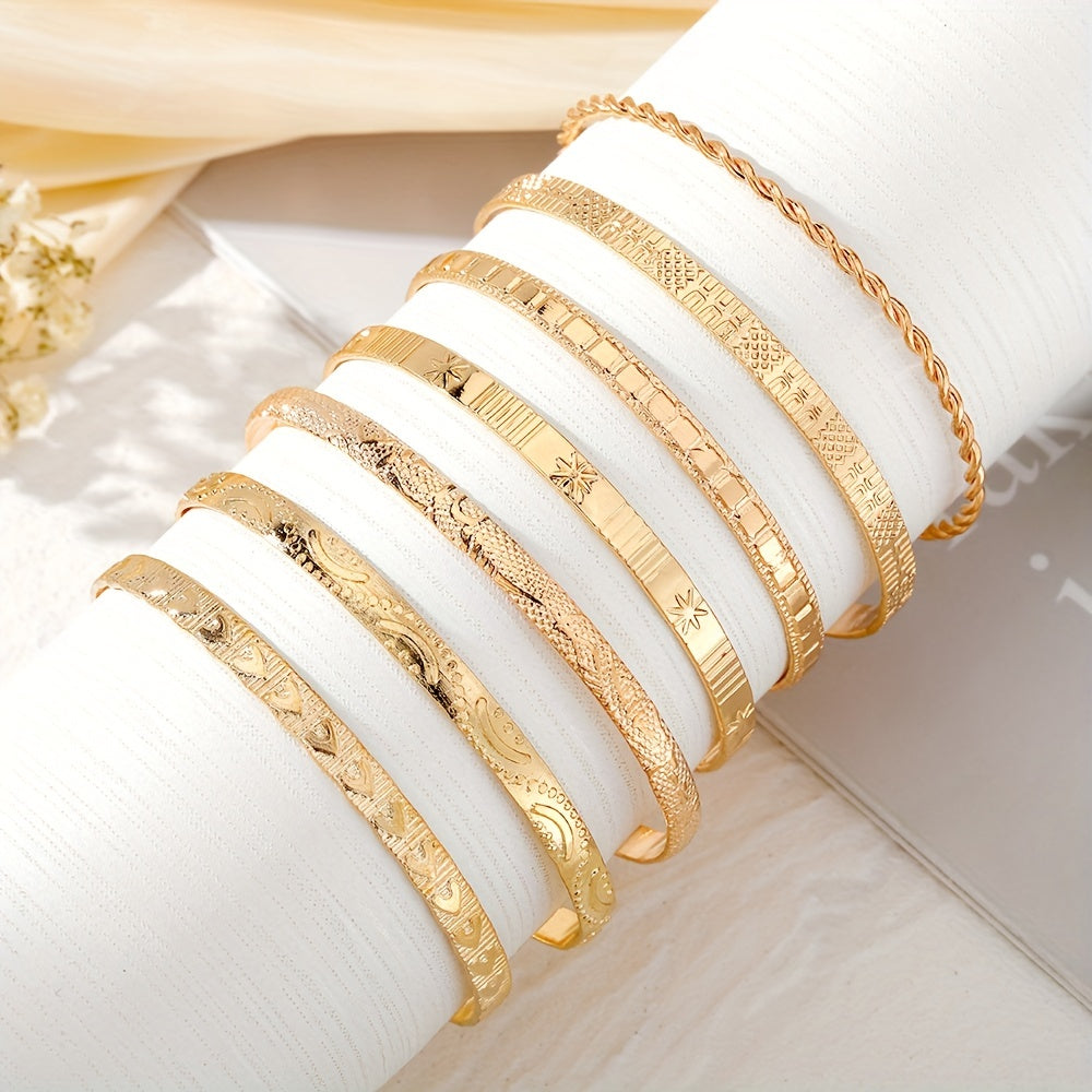 Modern 7-Piece Bracelet Set with Gold-tone