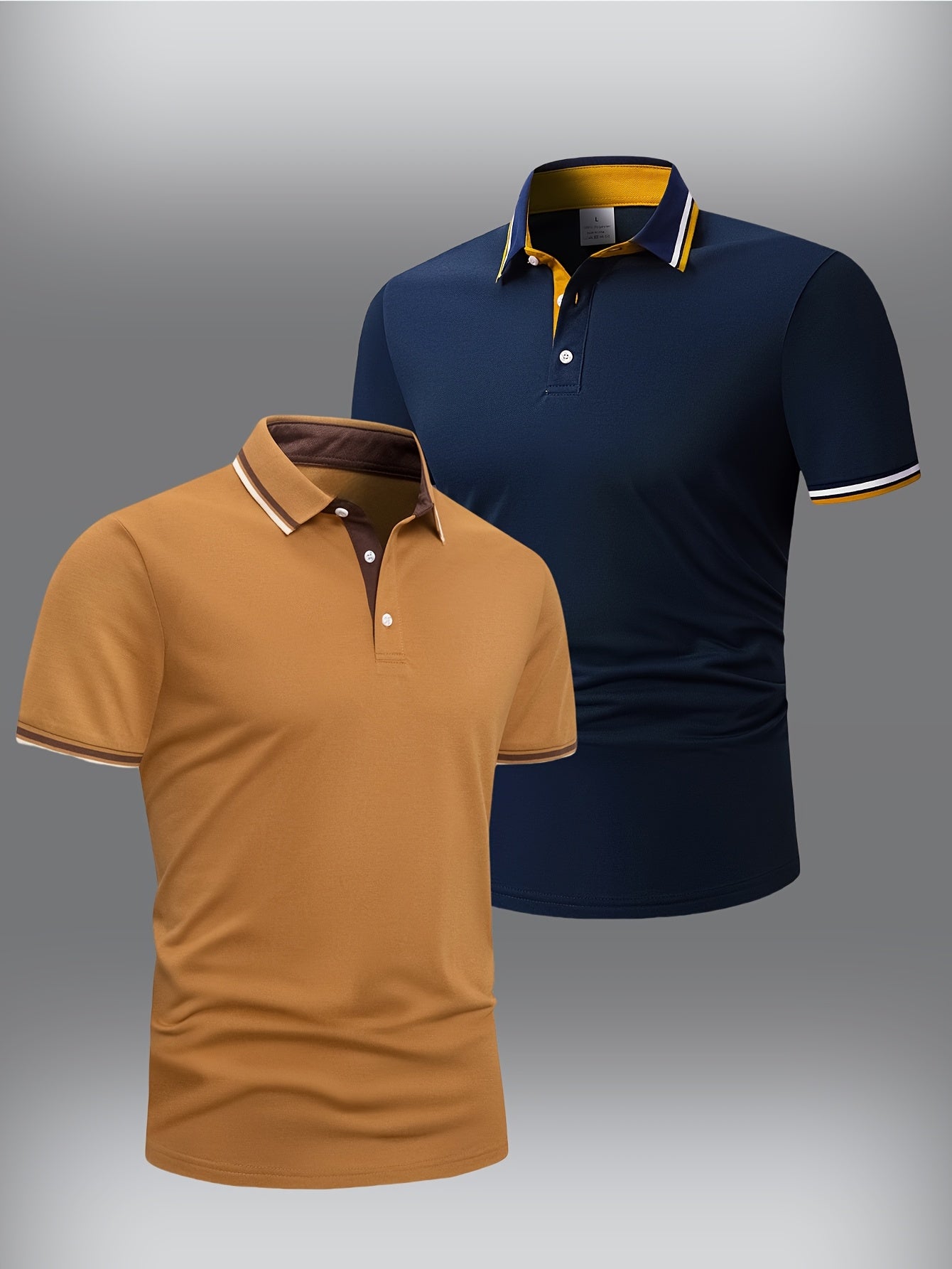 2pcs Men's Short-Sleeve Shirts with Contrast Collars - Lightweight Polyester, Pastel Blue & Pink, Turn- Collar, Button Closure, Regular Fit, Casual & Business-Casual Wear, Ideal for Summer or Gifting, Short Sleeve Tops